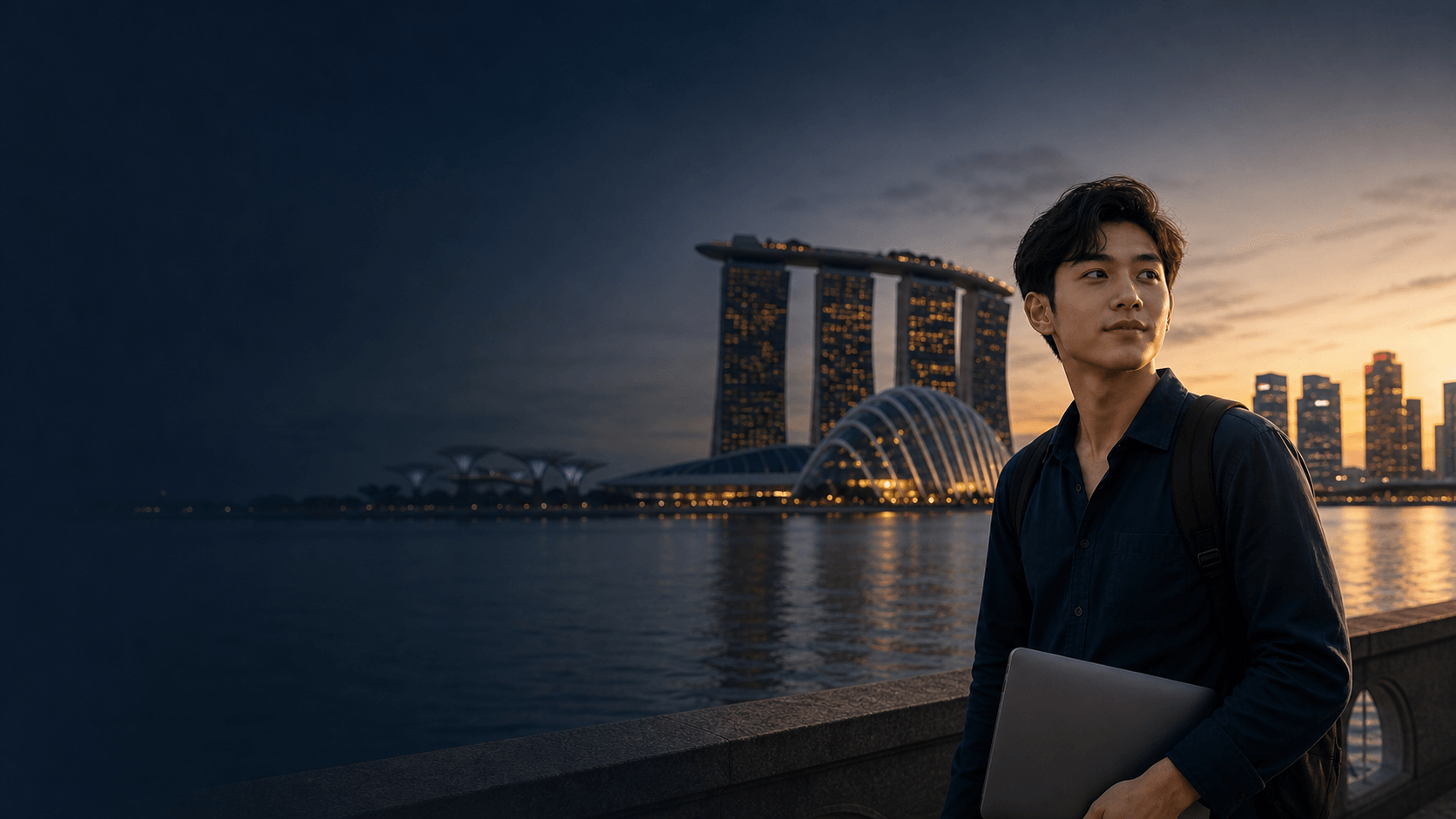 Sinh viên nhìn về trung tâm Singapore