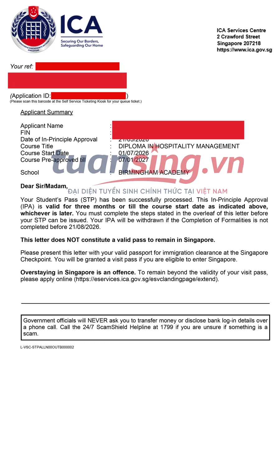 Thư chấp thuận nguyên tắc IPA đã ẩn thông tin cá nhân, Birmingham Academy, hồ sơ 01