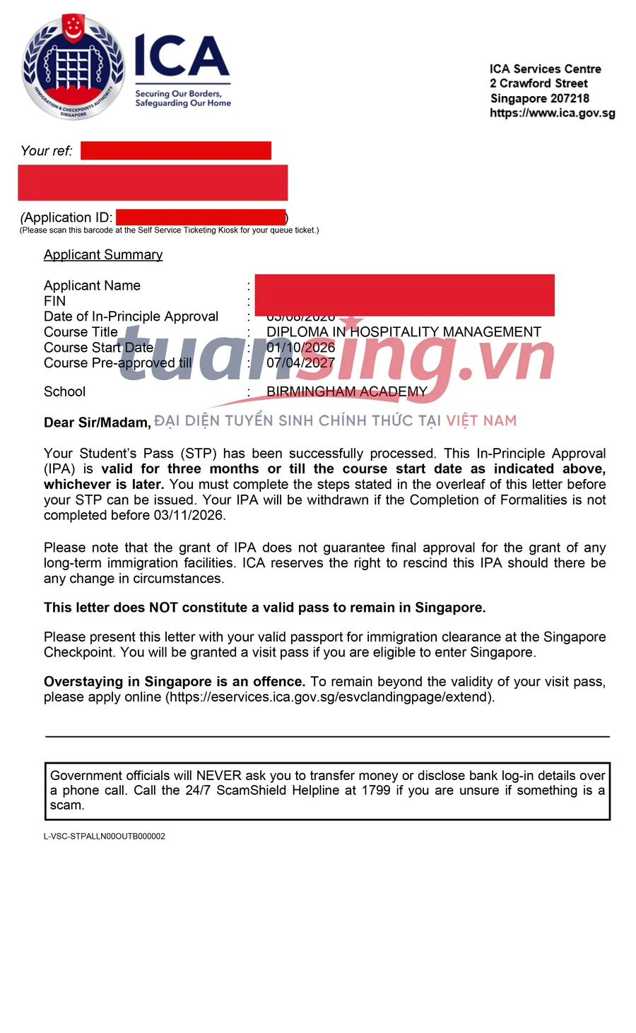 Thư chấp thuận nguyên tắc IPA đã ẩn thông tin cá nhân, Birmingham Academy, hồ sơ 02