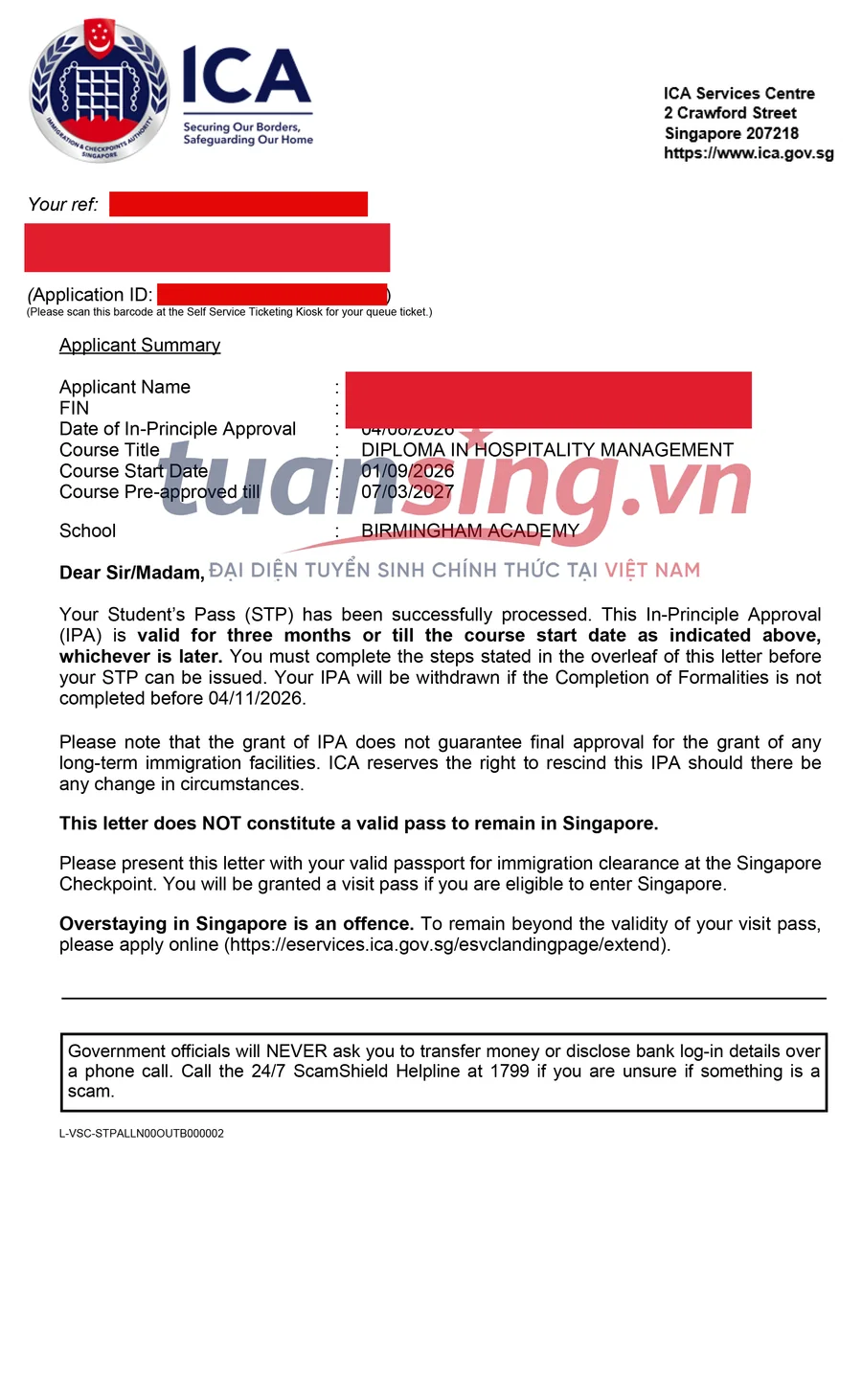 Thư chấp thuận nguyên tắc IPA đã ẩn thông tin cá nhân, Birmingham Academy, hồ sơ 09