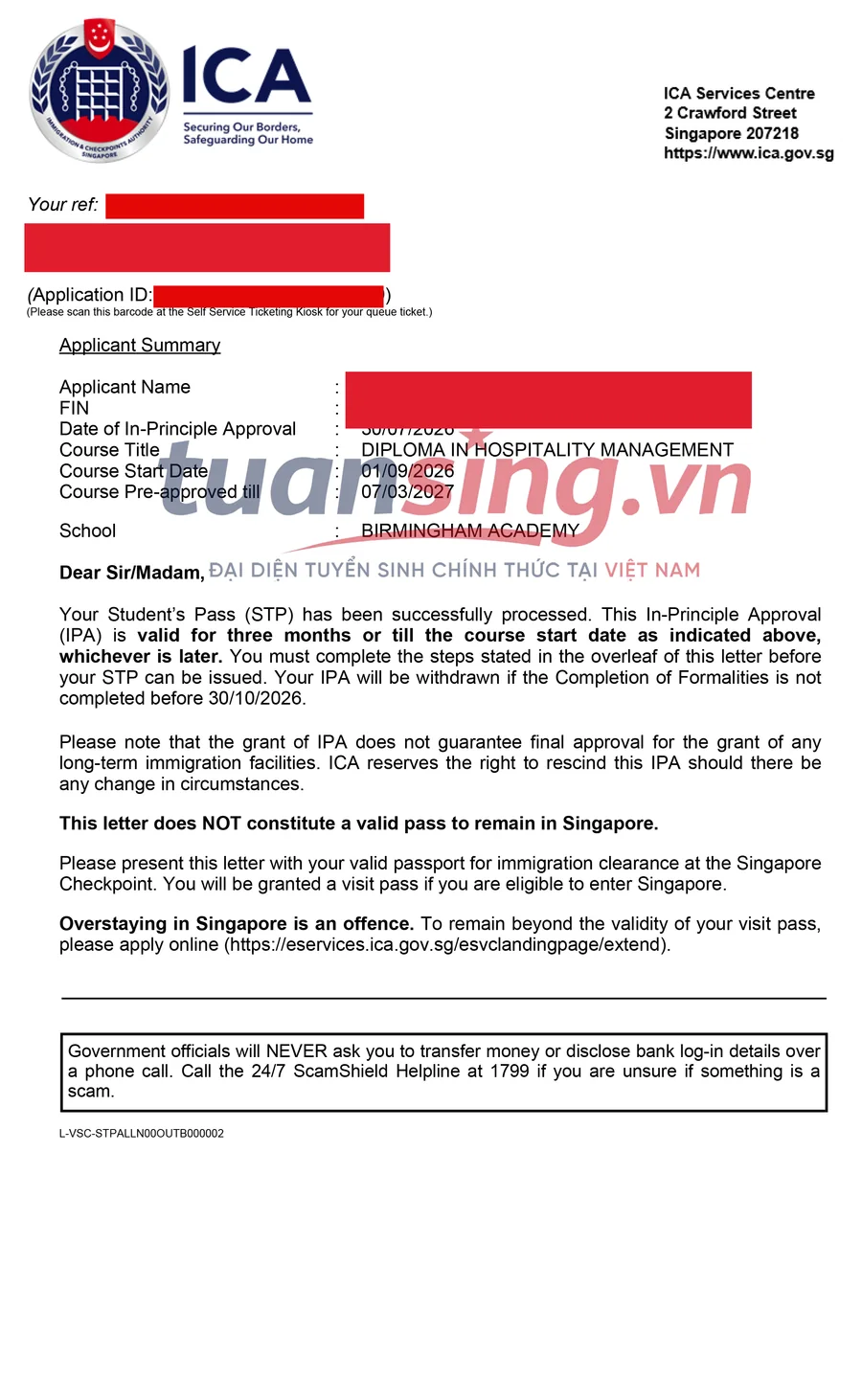 Thư chấp thuận nguyên tắc IPA đã ẩn thông tin cá nhân, Birmingham Academy, hồ sơ 14